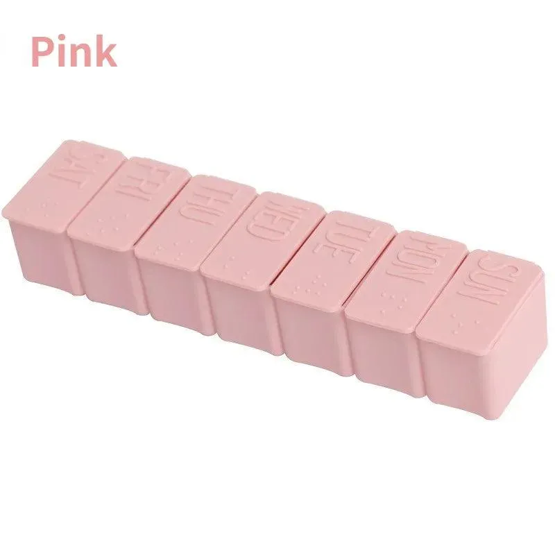 Travel Pill Box with Braille Lettering: Portable Medication Case