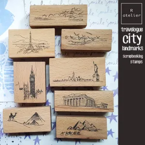 Travelogue City Landmarks Scrapbooking Wooden Stamp