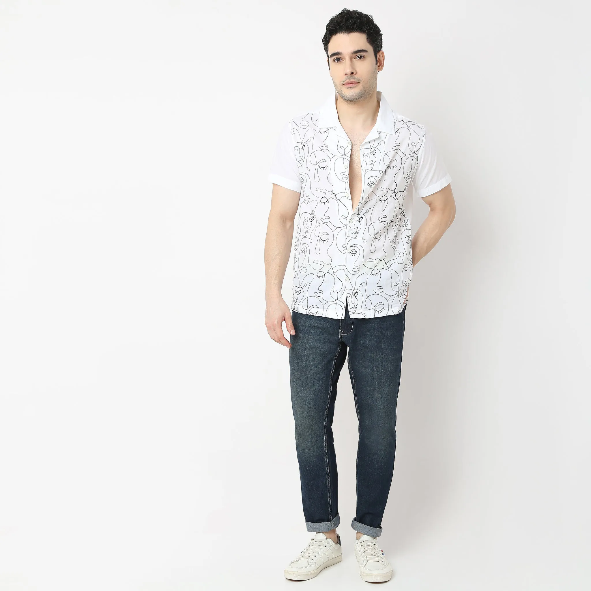 Trendy "BAE" Shirt Pure Cotton Embroidered Cuban Collar Regular Fit Shirt