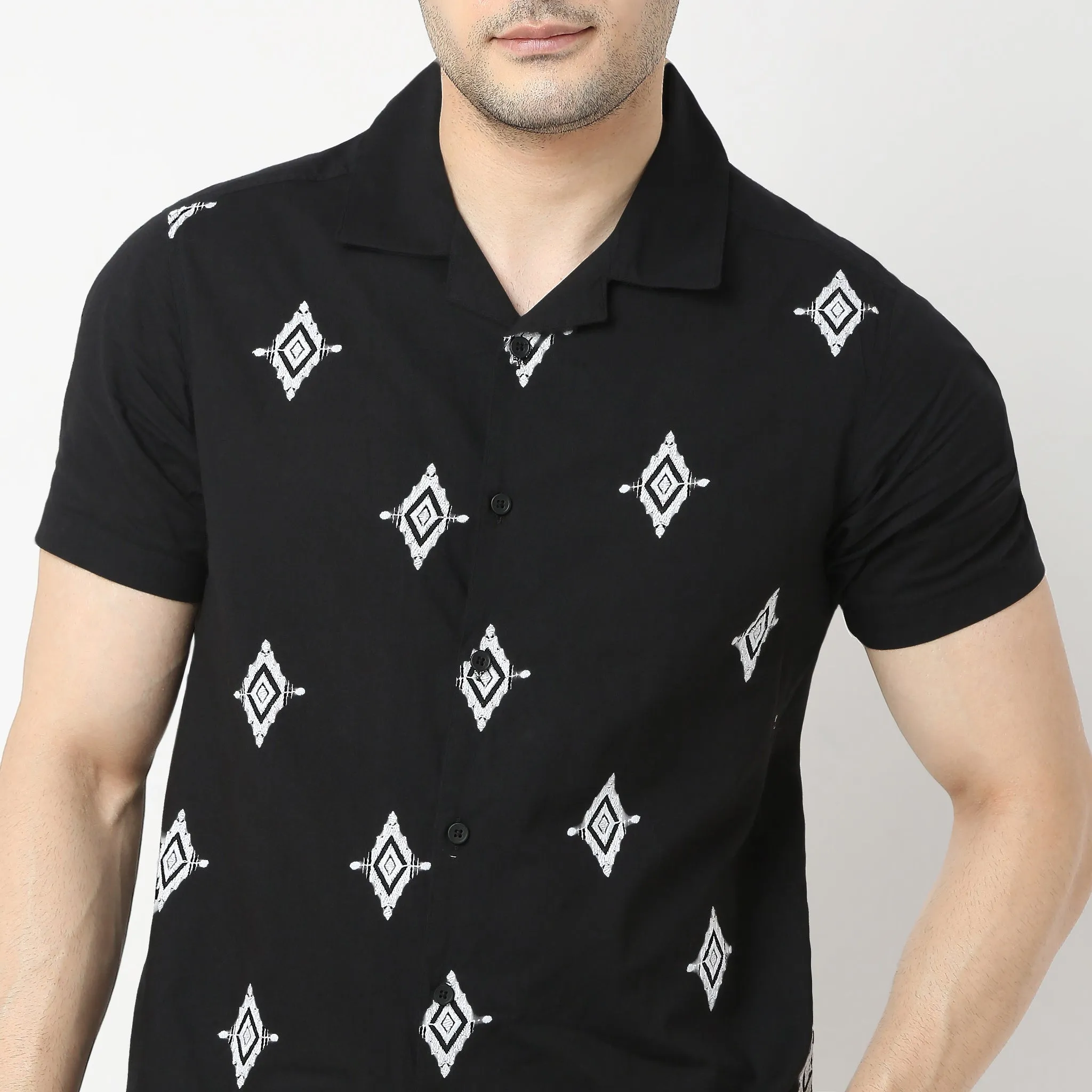 Trendy "BAE" Shirt Pure Cotton Embroidered Cuban Collar Regular Fit Shirt