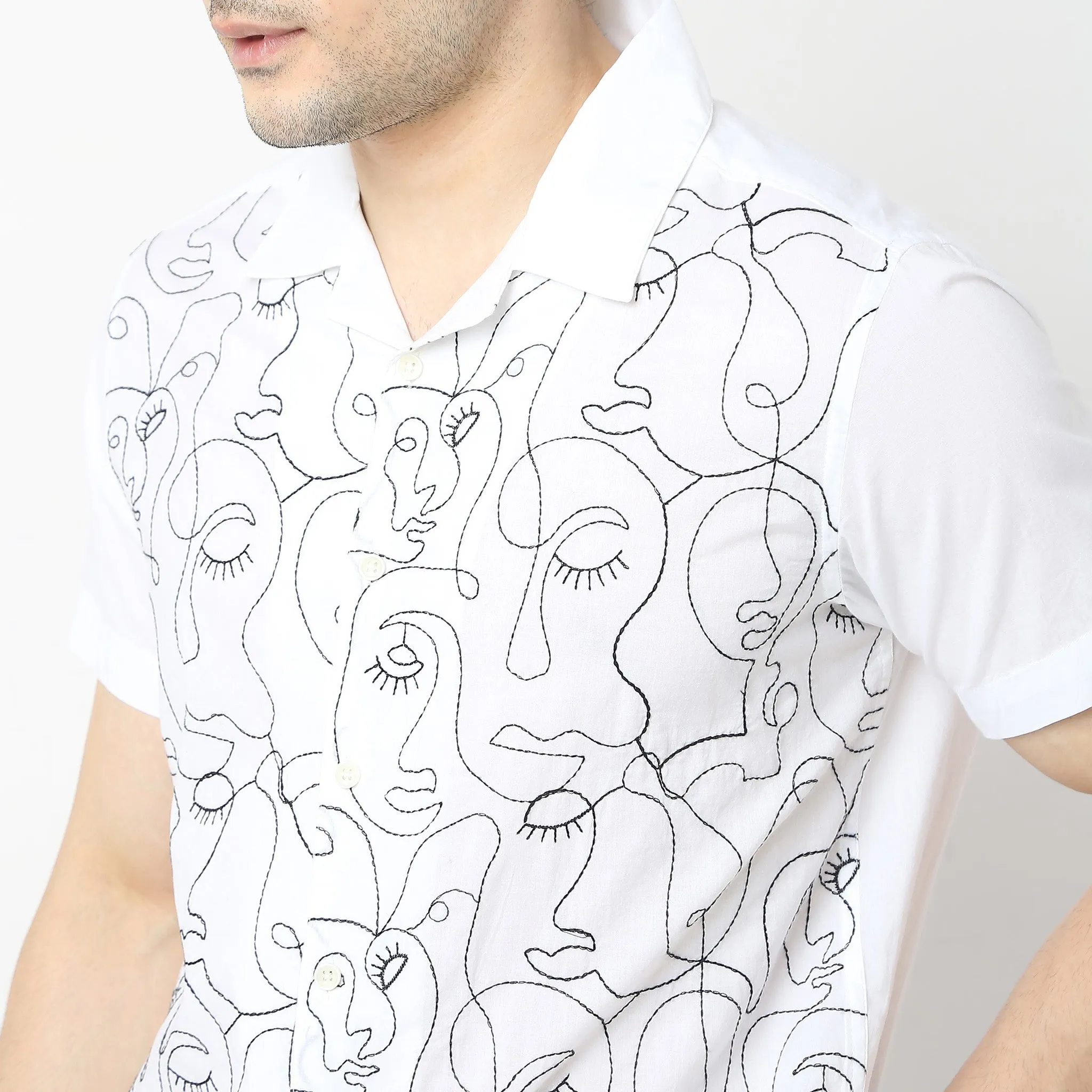 Trendy "BAE" Shirt Pure Cotton Embroidered Cuban Collar Regular Fit Shirt