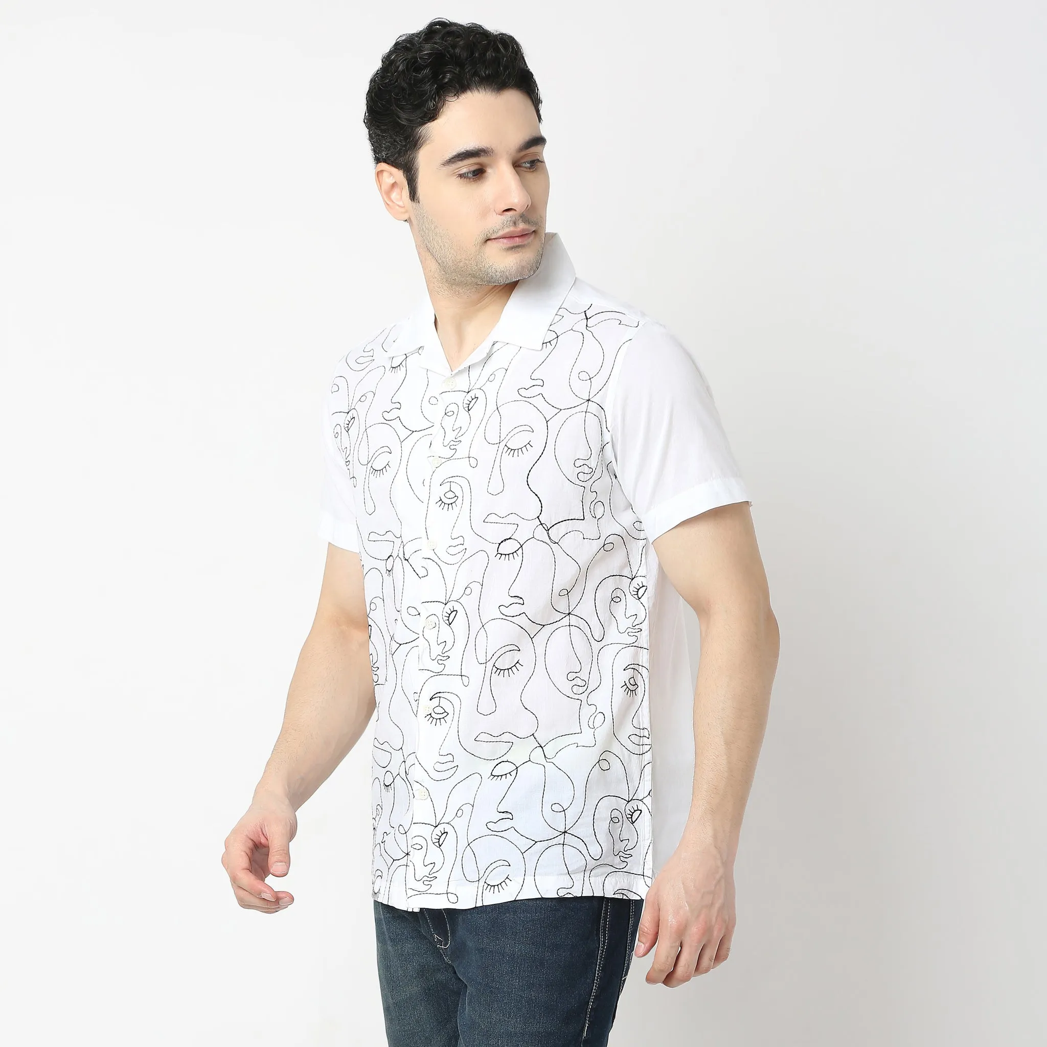 Trendy "BAE" Shirt Pure Cotton Embroidered Cuban Collar Regular Fit Shirt