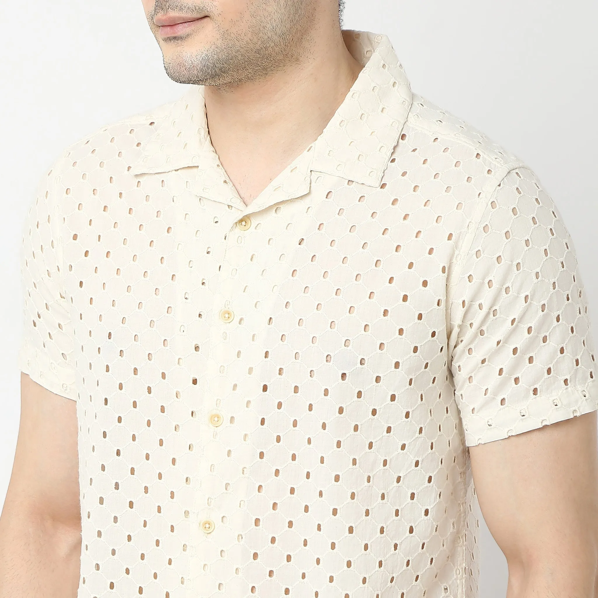 Trendy "BAE" Shirt Pure Cotton Embroidered Cuban Collar Regular Fit Shirt