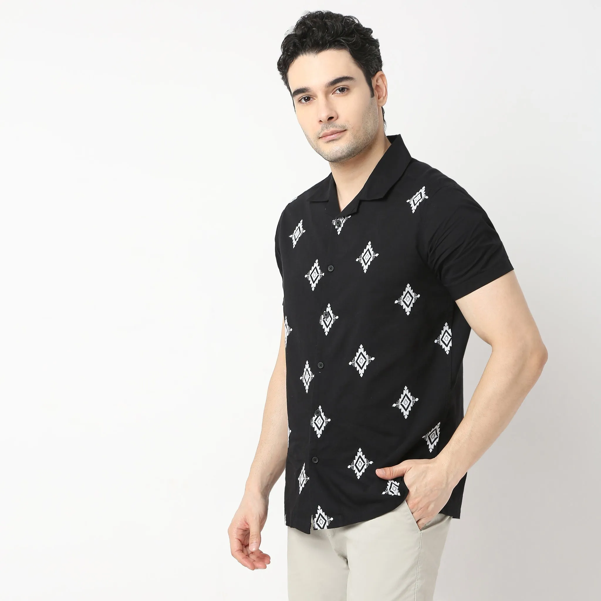 Trendy "BAE" Shirt Pure Cotton Embroidered Cuban Collar Regular Fit Shirt