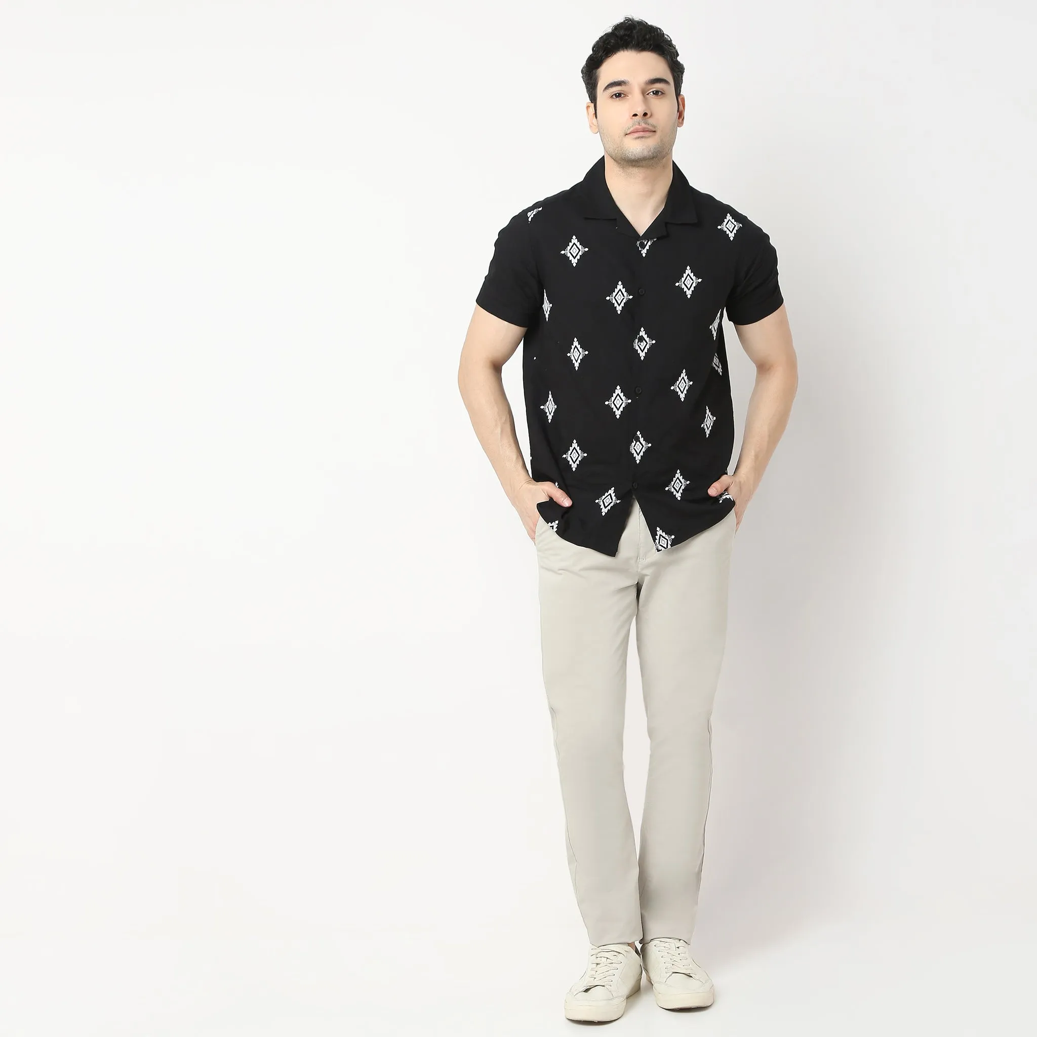 Trendy "BAE" Shirt Pure Cotton Embroidered Cuban Collar Regular Fit Shirt