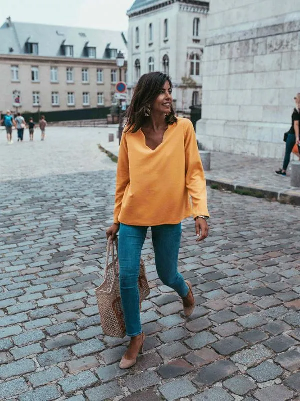 Trendy Sleeves V-neck Blouses&shirts Tops