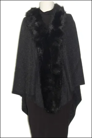Triangular Cape with Faux Fur Trim