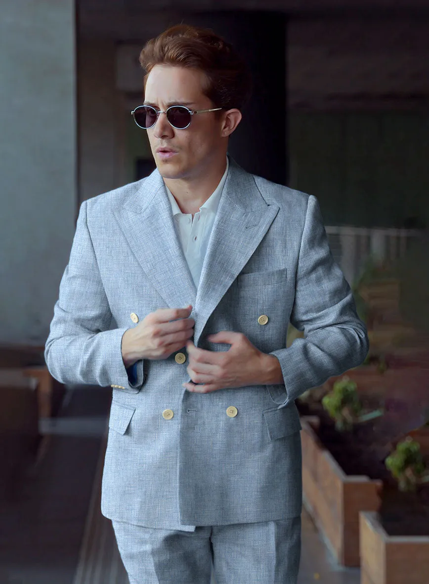 Tropical Blue Double-Breasted Linen Suit