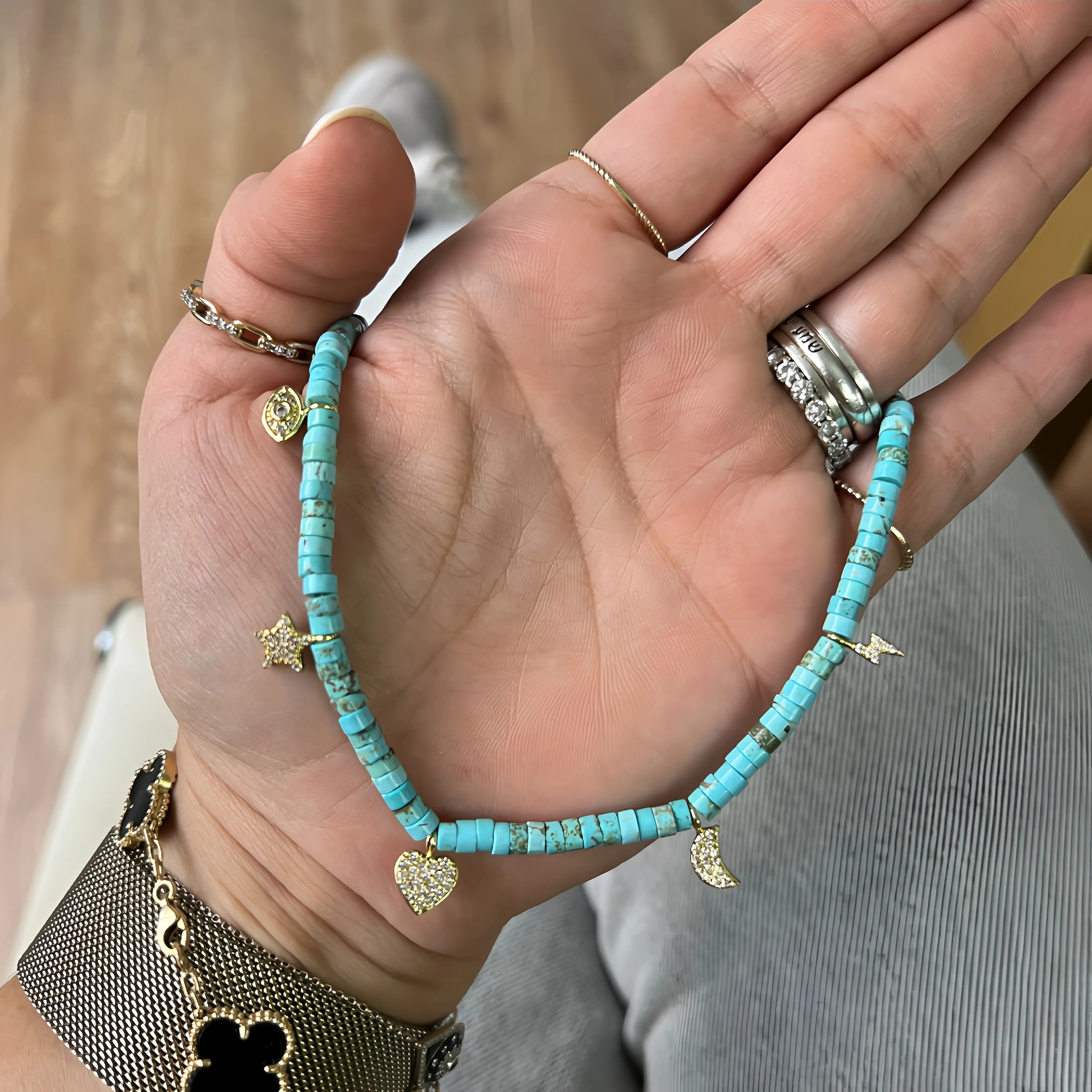 Turquoise Pukka Multi Charm Choker Necklace