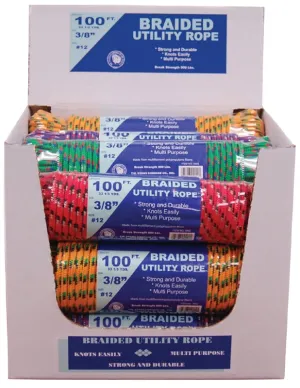 T.W. Evans Cordage 99022 Utility Rope Display, 3/8 in Dia, 100 ft L, Polypropylene :BX 15: QUANTITY: 1