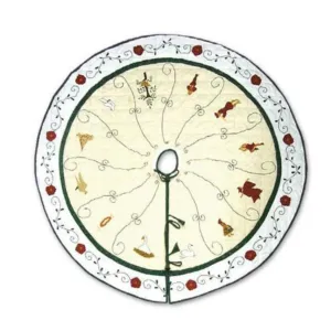 Twelve Days Tree Skirt - Large 54" Dia - Buy Now and Receive a FREE Matching Stocking! Crafted from 100% Cotton for a Cozy Holiday Setting