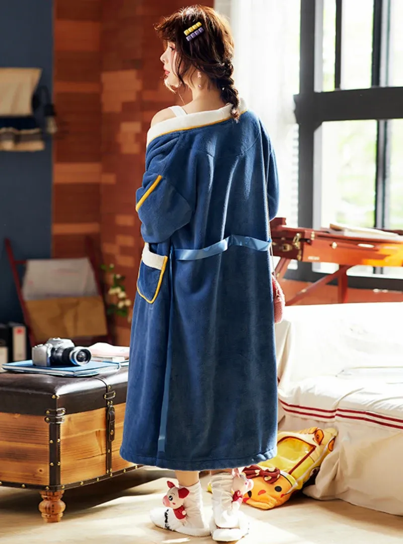 TWO-PIECE SUIT LONG BATHROBE FLEECE NIGHTGOWN SLING NIGHTDRESS