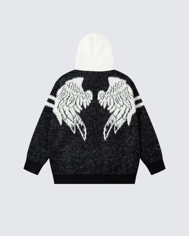 Two-Tone Knit Cardigan with Embroidery
