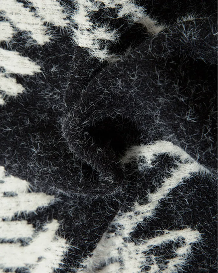 Two-Tone Knit Cardigan with Embroidery