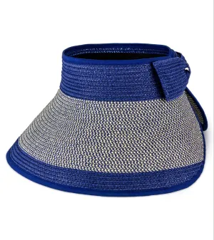 Two-Tone Roll-Up Straw  Sun Visor with Velcro Bow