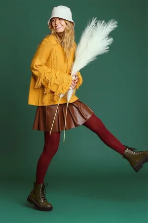 Umgee - Cable Knit Sweater with Fringe Detail, Marigold