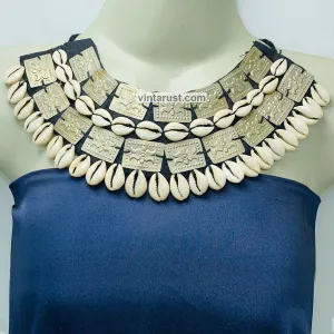 Unique Boho Choker Necklace With Shells and Metal Pieces