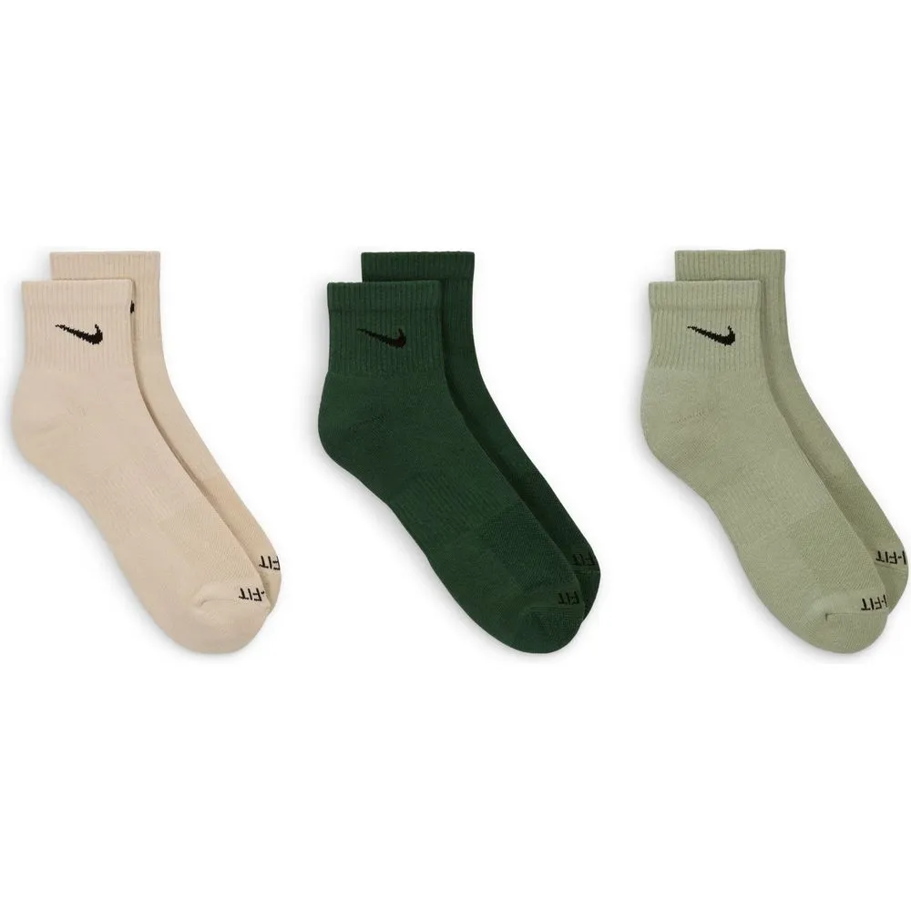 Unisex Everyday Plus Cushioned Training Ankle Socks (3 Pairs) - Green/Beige