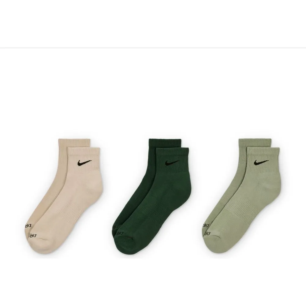 Unisex Everyday Plus Cushioned Training Ankle Socks (3 Pairs) - Green/Beige