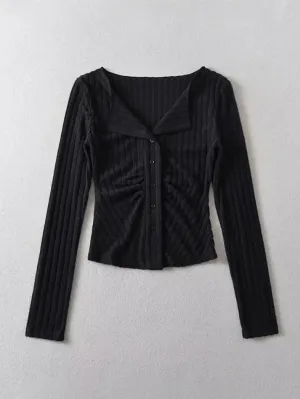 Uniwim ootd Solid Color Lapel Neck Ruched Breasted Long Sleeve Knit