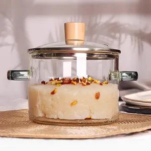 USHA SHRIRAM Borosilicate Sauce Pan with Lid & Handle (1.45L) | Small Milk Tea Pan | Boiling Pan | Patila for Cooking, Boiling | Glass Cookware for Gas Stove | Gift for Housewarming (Transparent)