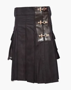 Utility kilt in black with a leather belt