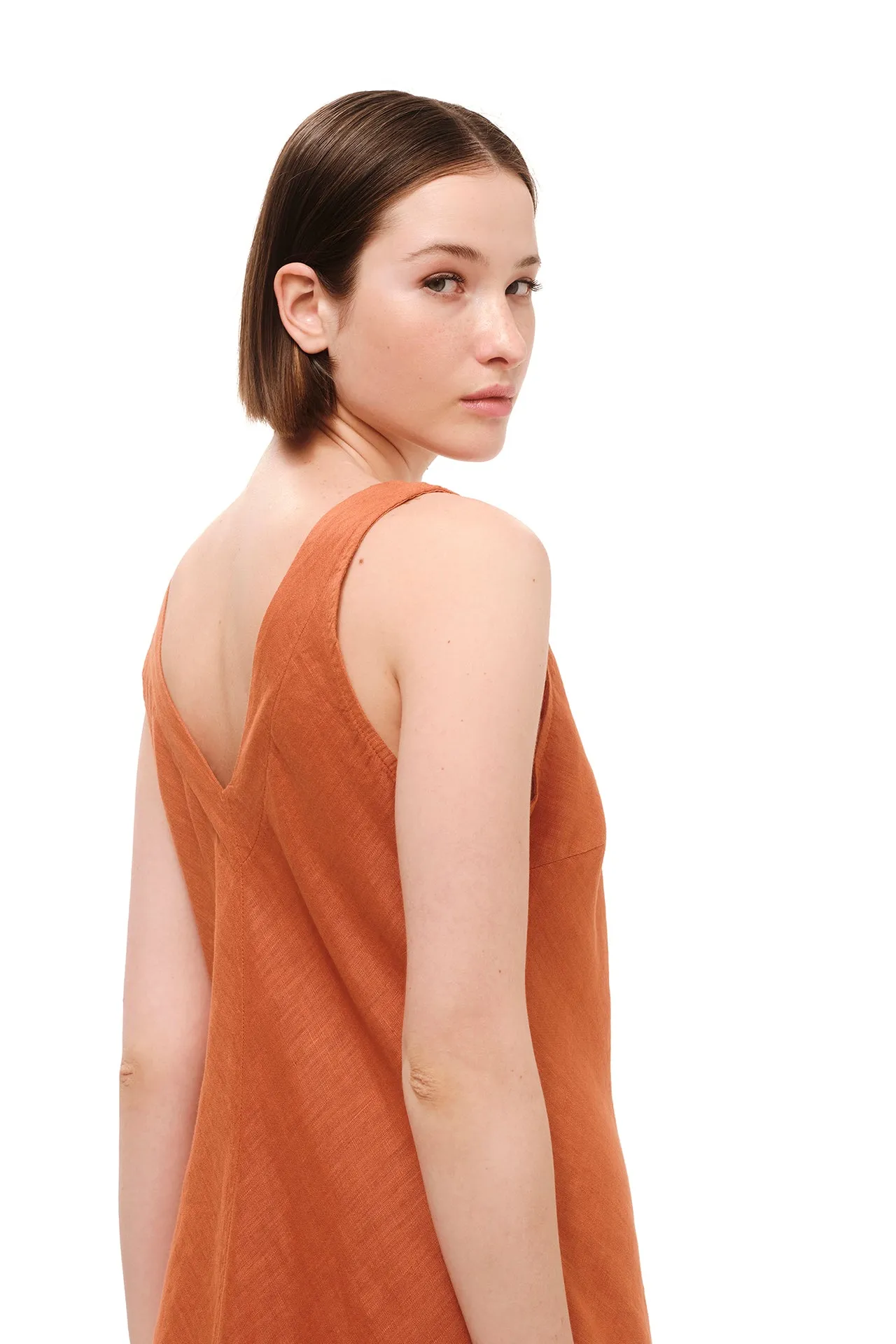 V-Neck Flared Linen Dress