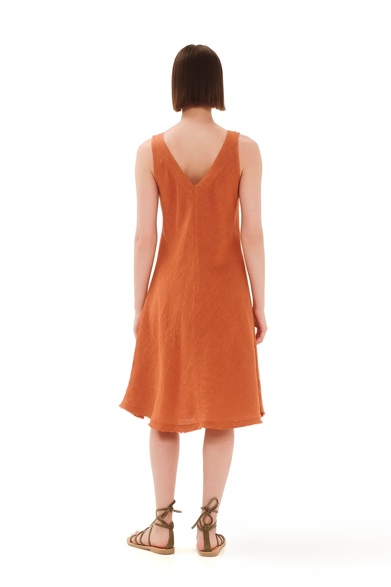 V-Neck Flared Linen Dress