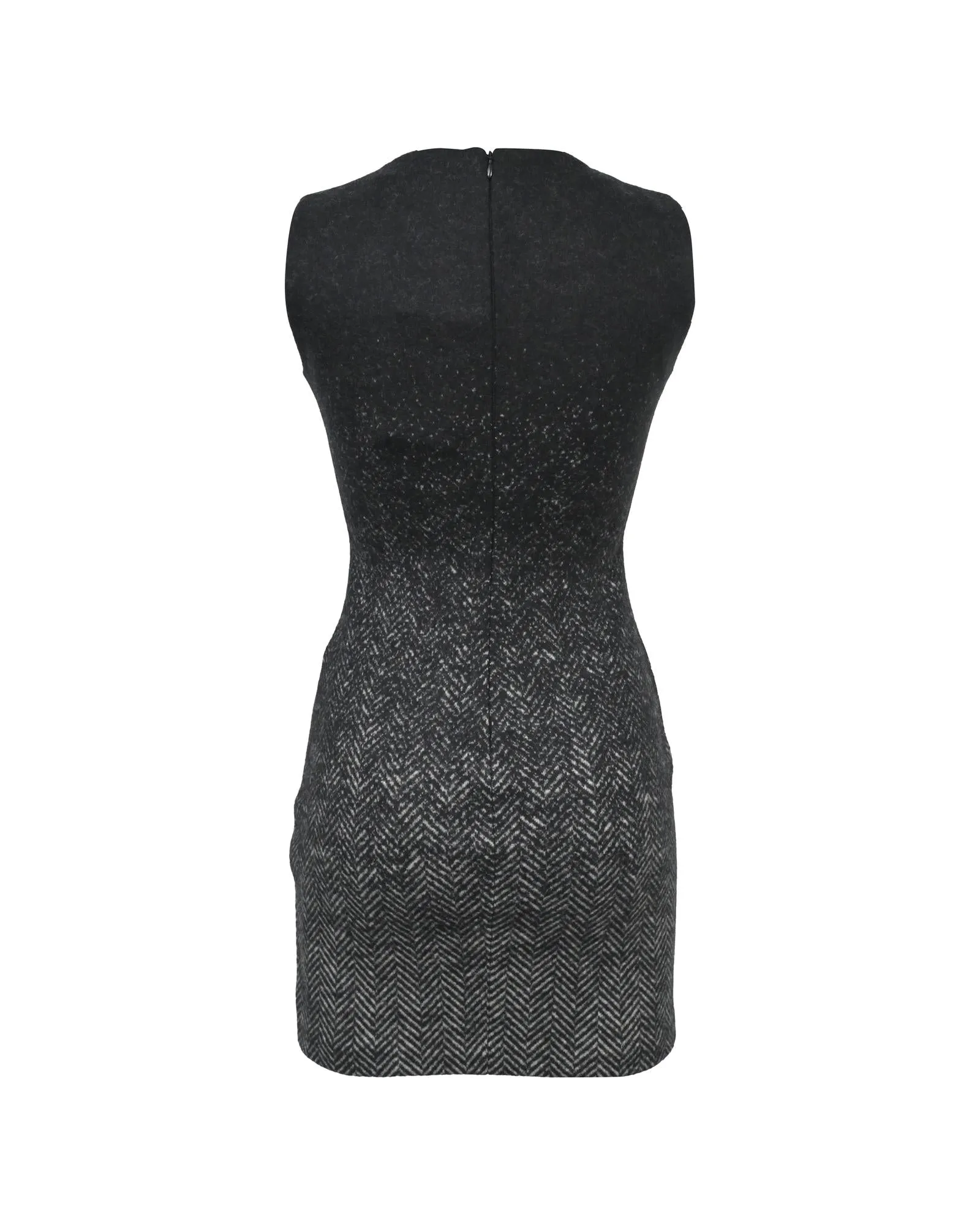 V-Neck Mini Dress in Grey Virgin Wool