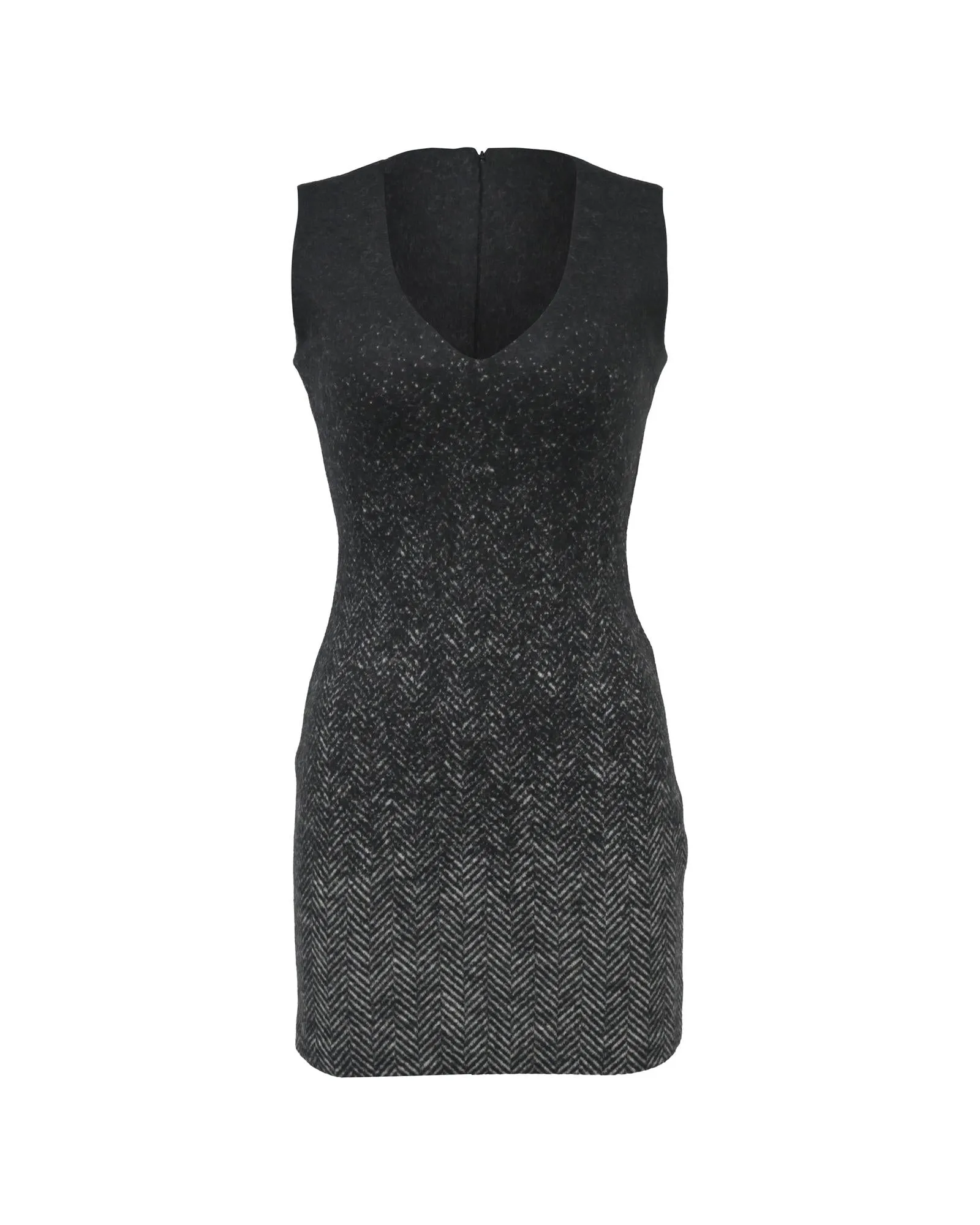 V-Neck Mini Dress in Grey Virgin Wool