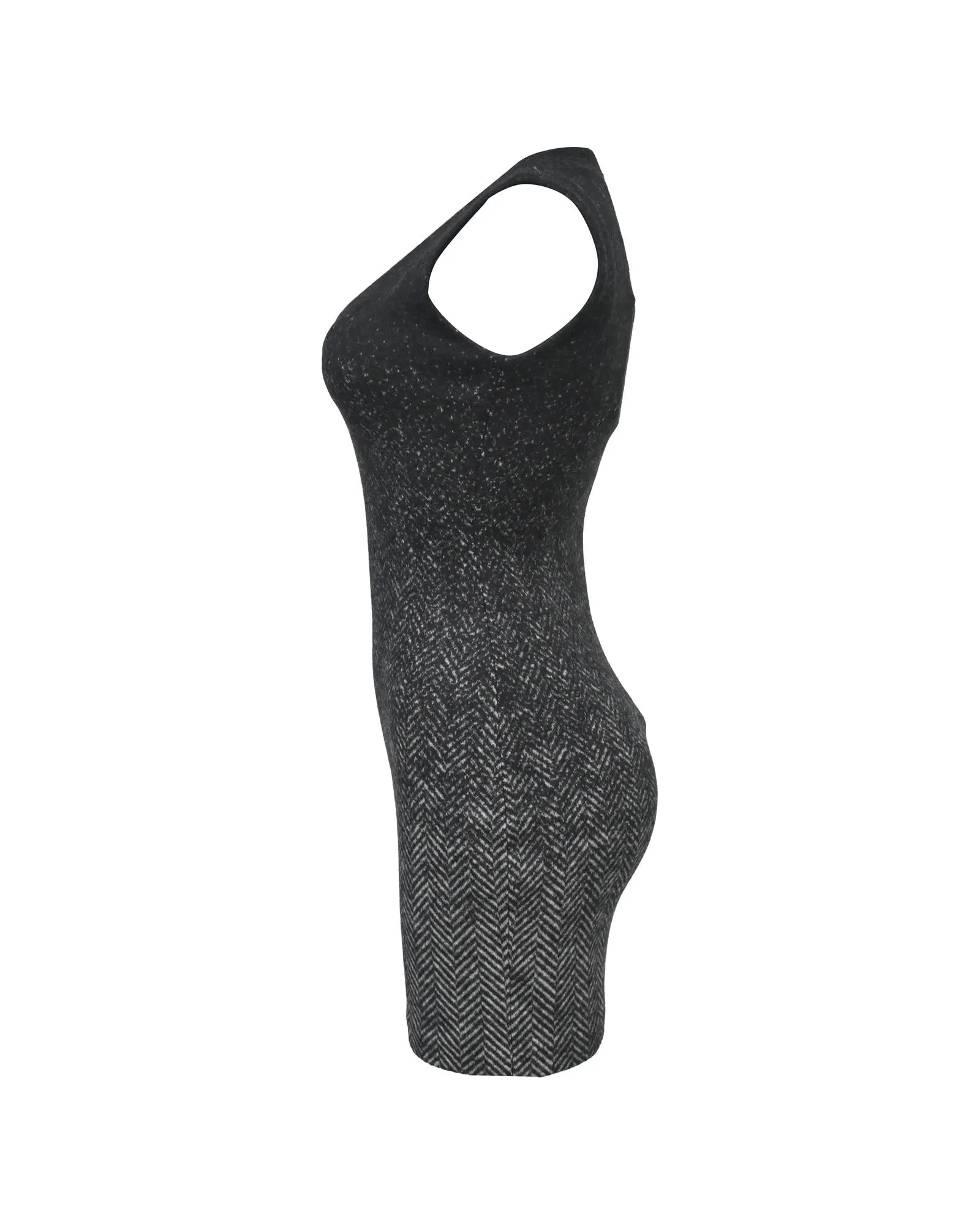 V-Neck Mini Dress in Grey Virgin Wool