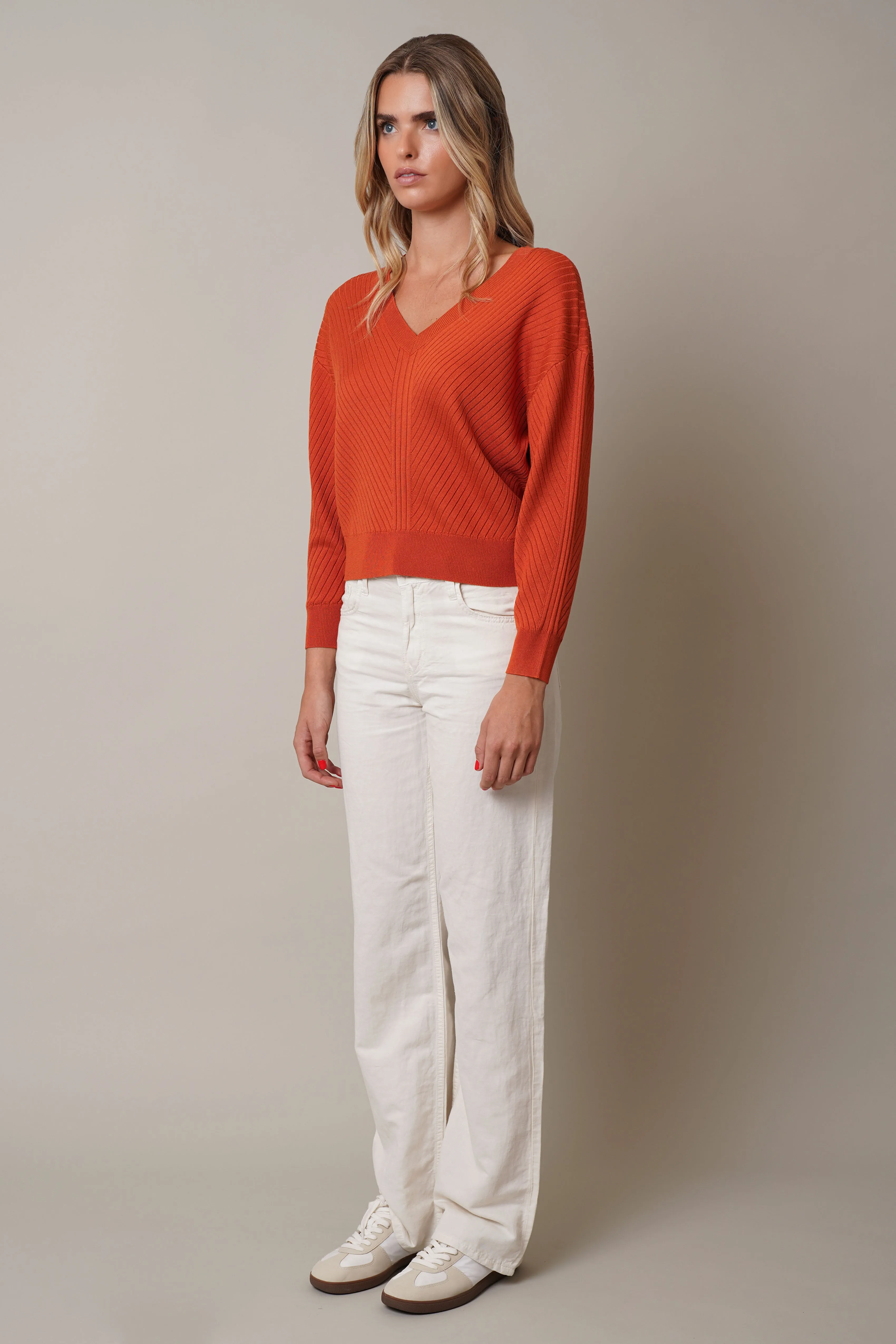 V-Neck Ribbed Dolman Sweater