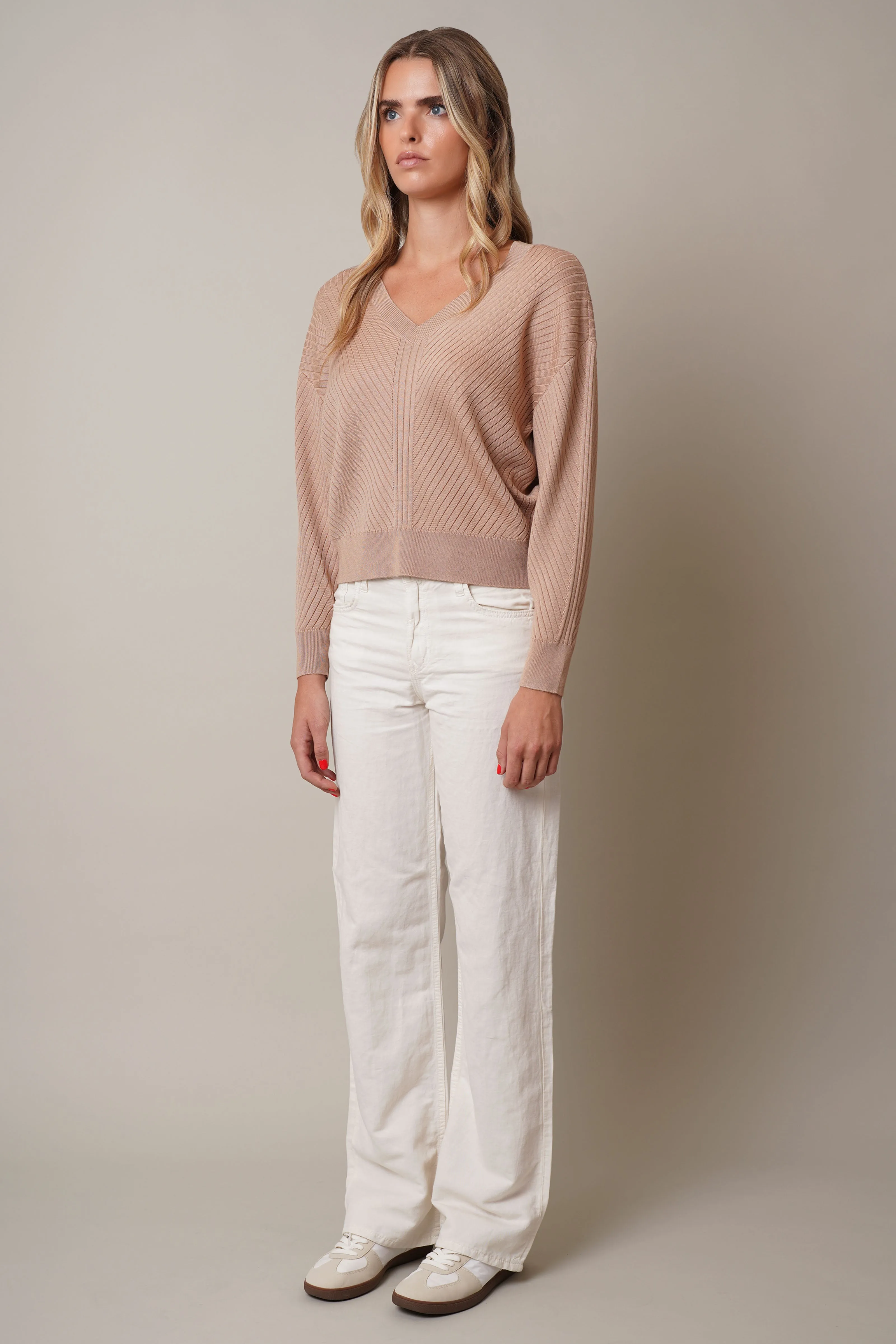 V-Neck Ribbed Dolman Sweater