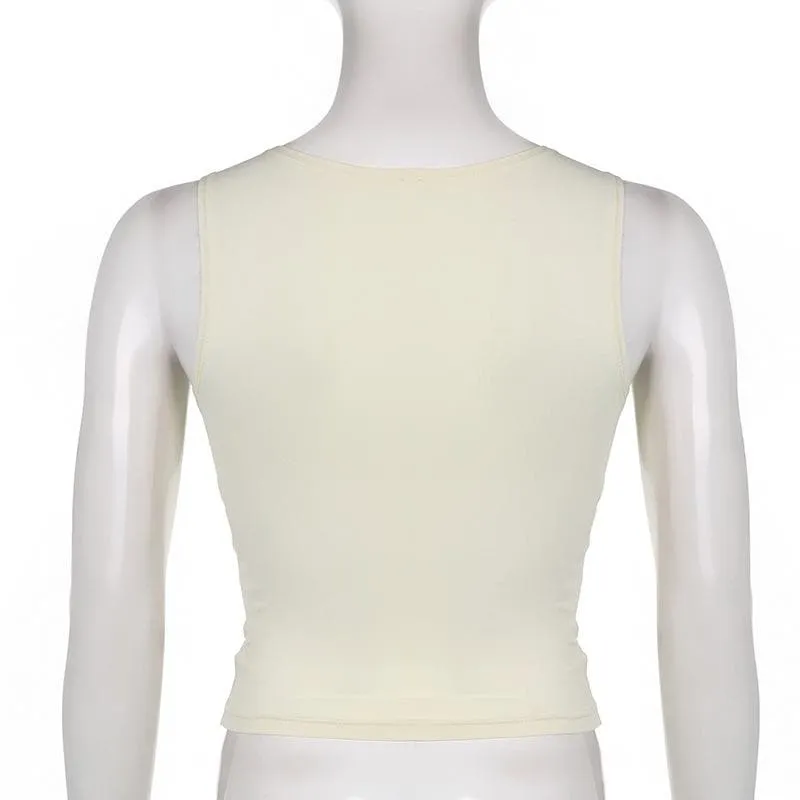 V neck sleeveless lace hem top