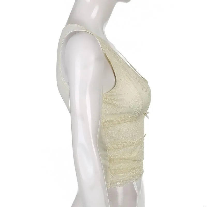 V neck sleeveless lace hem top