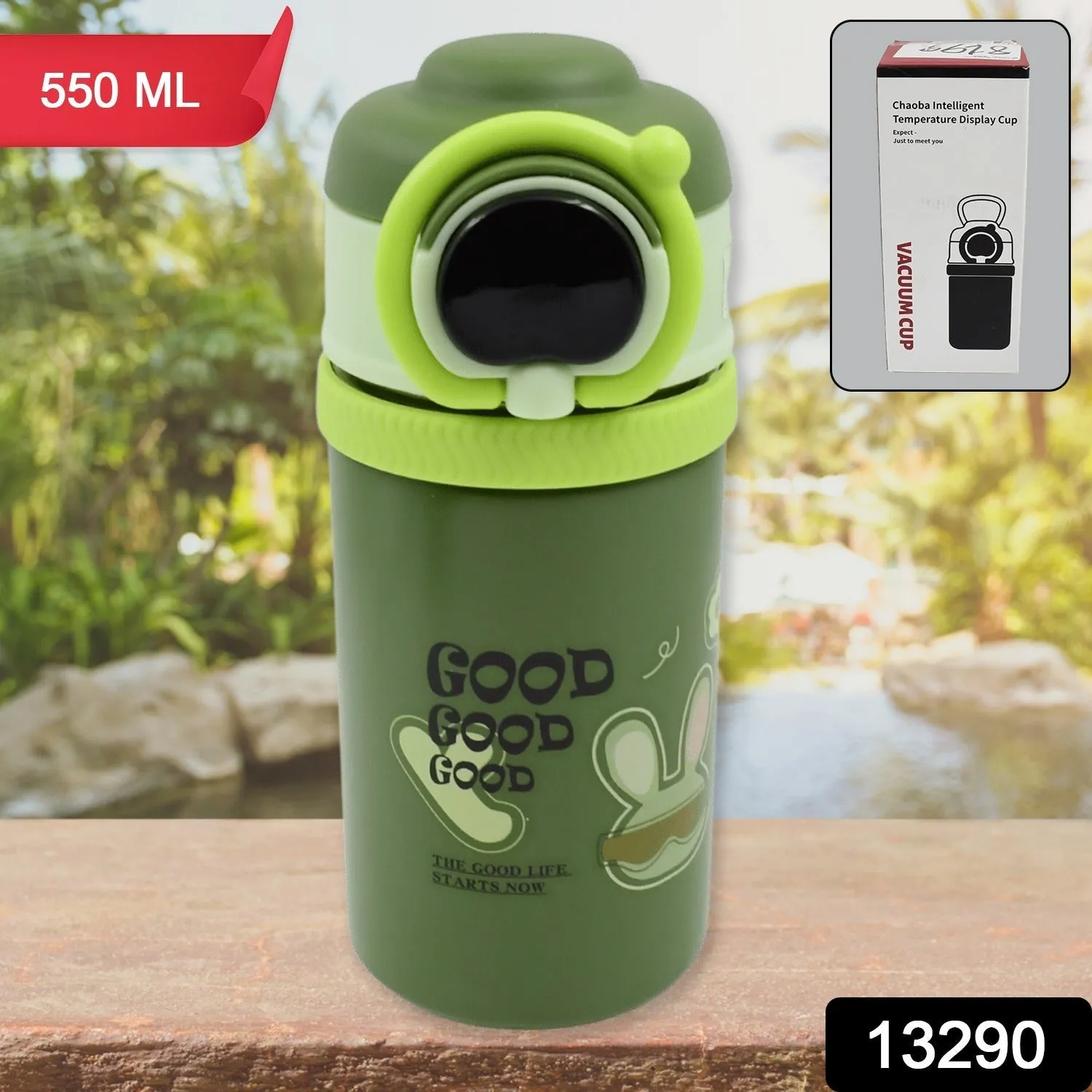 Vacuum Cup / Bottle, Push Button Temperature Display Bottle | With Handle & Straw (550 ML)