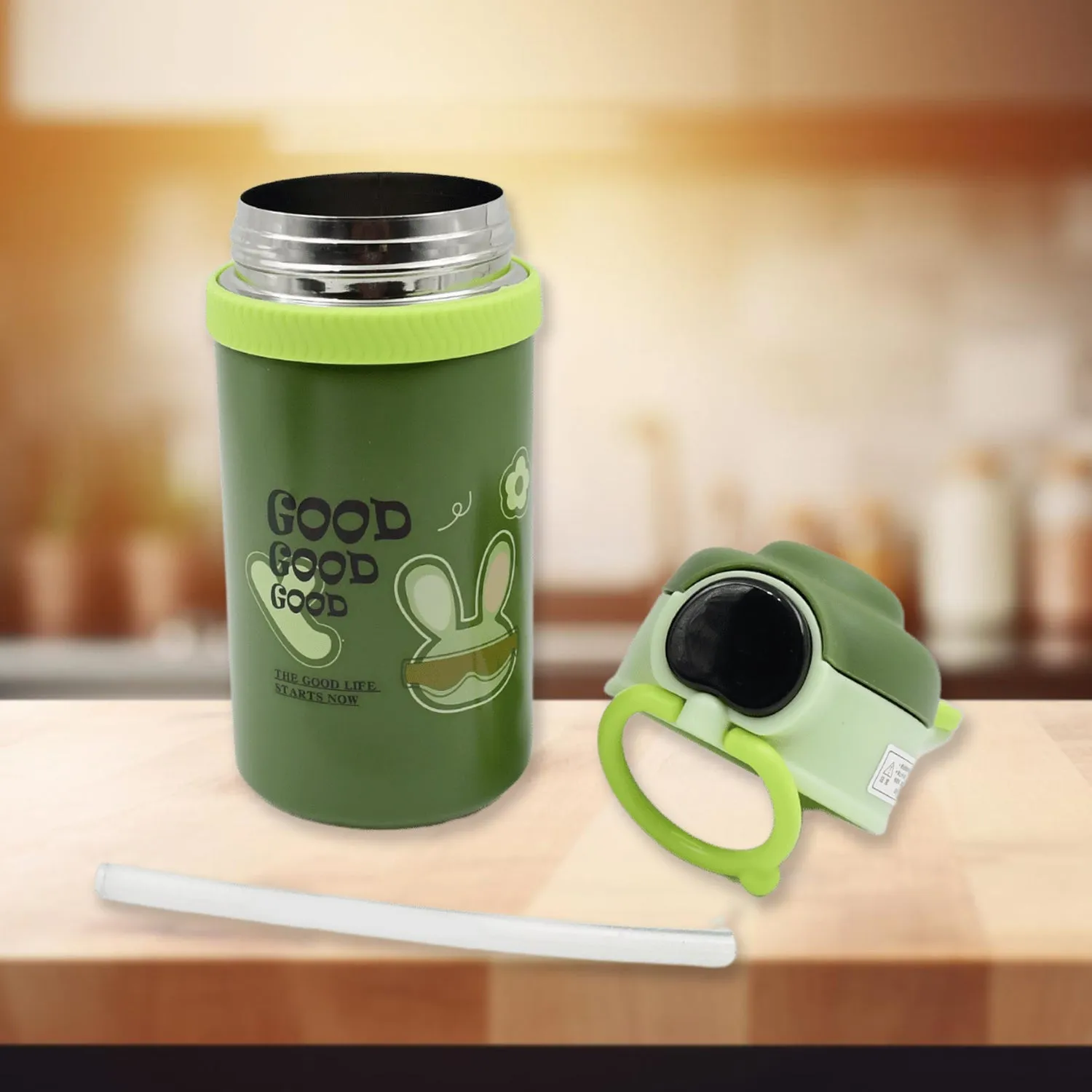 Vacuum Cup / Bottle, Push Button Temperature Display Bottle | With Handle & Straw (550 ML)