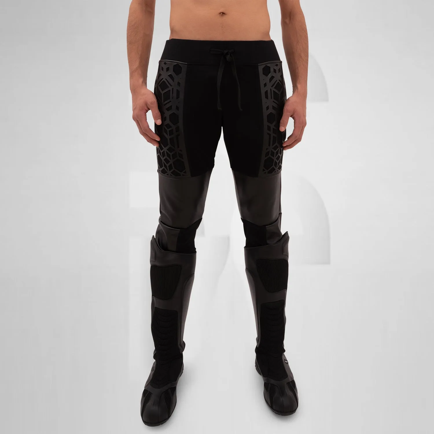 Vegan Leather Laser-Cut Jogger Pants