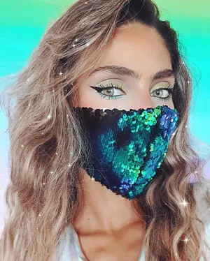 Versatile Metallic Green and Black Sequin Face Mask