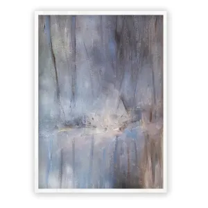 Vertical neutral & blue abstract landscape wall art print
