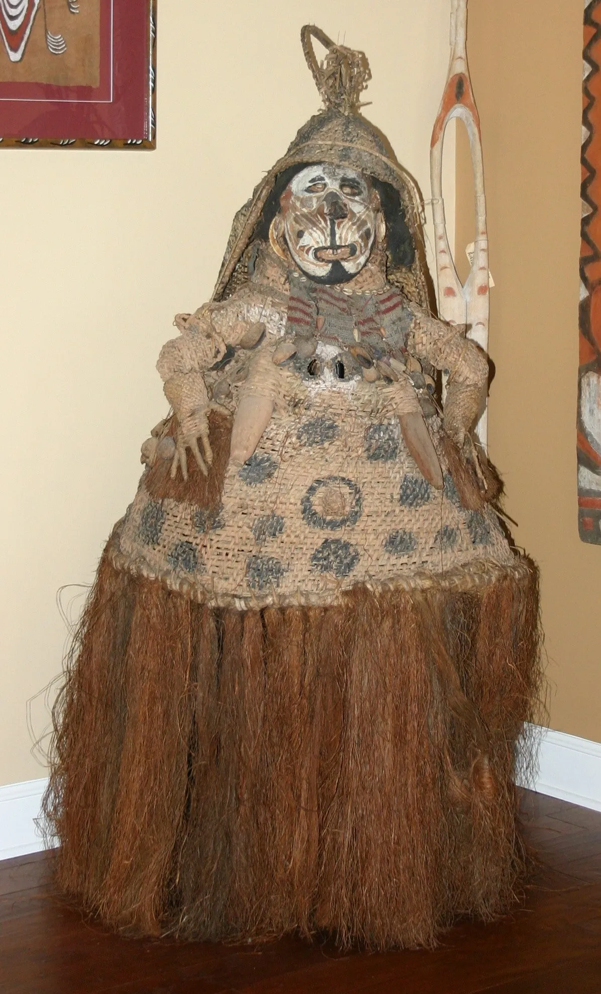 VERY RARE UNIQUE TERRACOTTA FEMALE BREASTS WITH FACES, ONCE PART OF AN ELABORATE CEREMONIAL TUMBUAN DANCE COSTUME WORN BY MEN TO IMPERSONATE WOMEN, SAWOS TRIBE, MIDDLE SEPIK RIVER, PAPUA NEW GUINEA, COLLECTED LATE 1900’S ON THE PREMISES