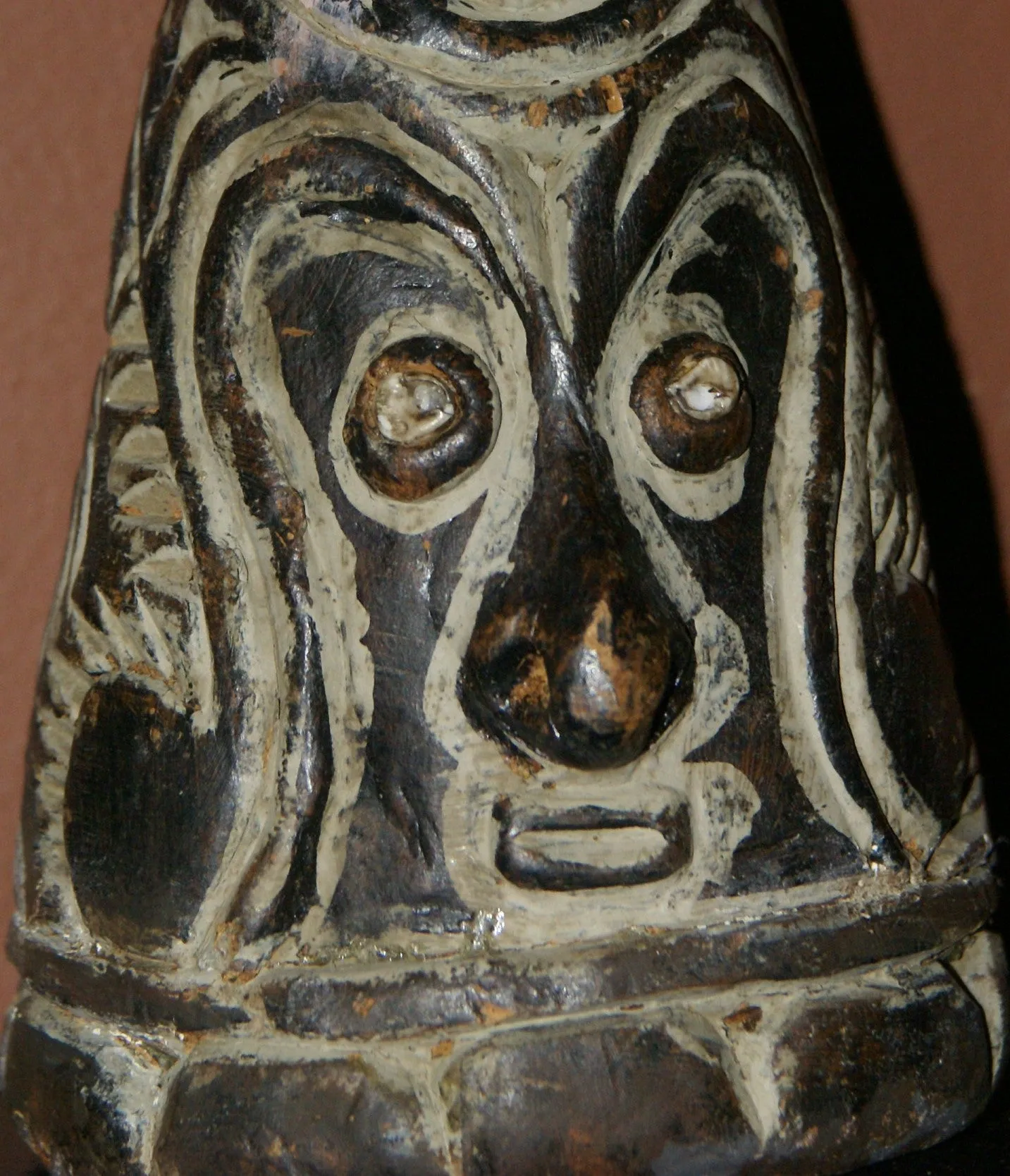 VERY RARE UNIQUE TERRACOTTA FEMALE BREASTS WITH FACES, ONCE PART OF AN ELABORATE CEREMONIAL TUMBUAN DANCE COSTUME WORN BY MEN TO IMPERSONATE WOMEN, SAWOS TRIBE, MIDDLE SEPIK RIVER, PAPUA NEW GUINEA, COLLECTED LATE 1900’S ON THE PREMISES