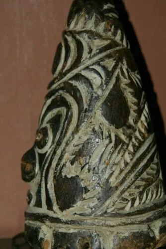 VERY RARE UNIQUE TERRACOTTA FEMALE BREASTS WITH FACES, ONCE PART OF AN ELABORATE CEREMONIAL TUMBUAN DANCE COSTUME WORN BY MEN TO IMPERSONATE WOMEN, SAWOS TRIBE, MIDDLE SEPIK RIVER, PAPUA NEW GUINEA, COLLECTED LATE 1900’S ON THE PREMISES