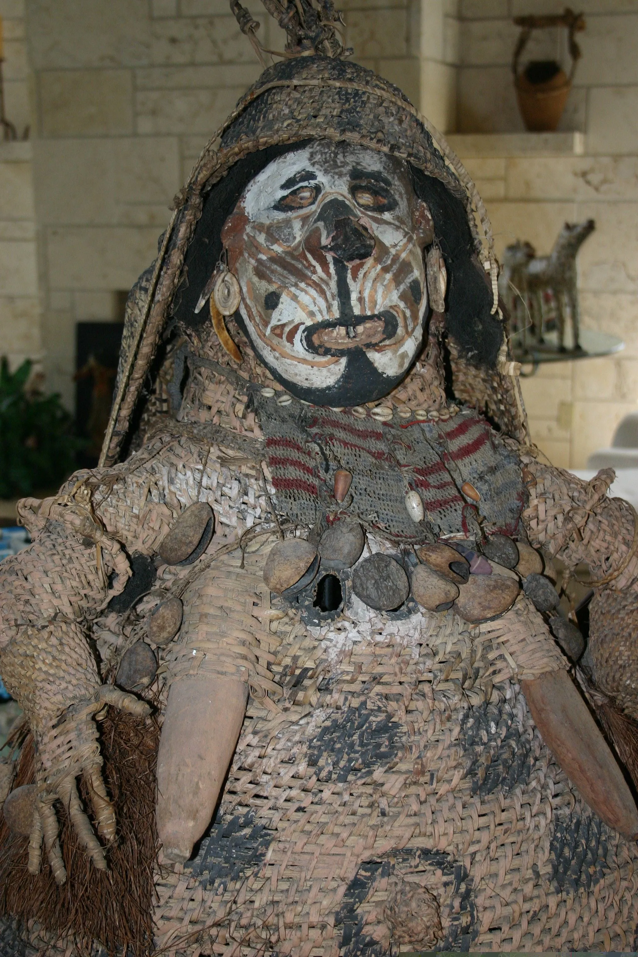 VERY RARE UNIQUE TERRACOTTA FEMALE BREASTS WITH FACES, ONCE PART OF AN ELABORATE CEREMONIAL TUMBUAN DANCE COSTUME WORN BY MEN TO IMPERSONATE WOMEN, SAWOS TRIBE, MIDDLE SEPIK RIVER, PAPUA NEW GUINEA, COLLECTED LATE 1900’S ON THE PREMISES