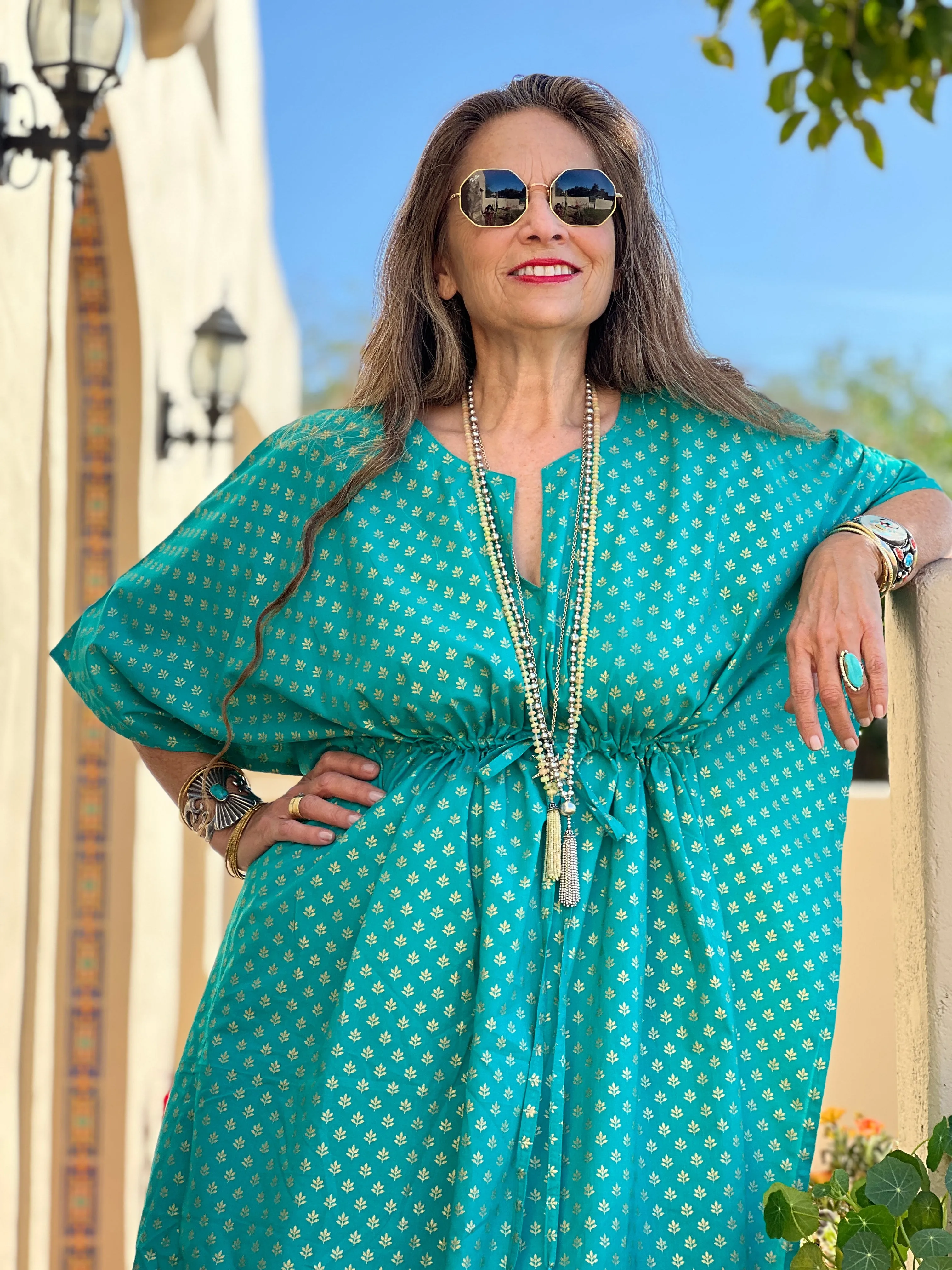 Victoria Turquoise Midi Kaftan Dress Final Sale