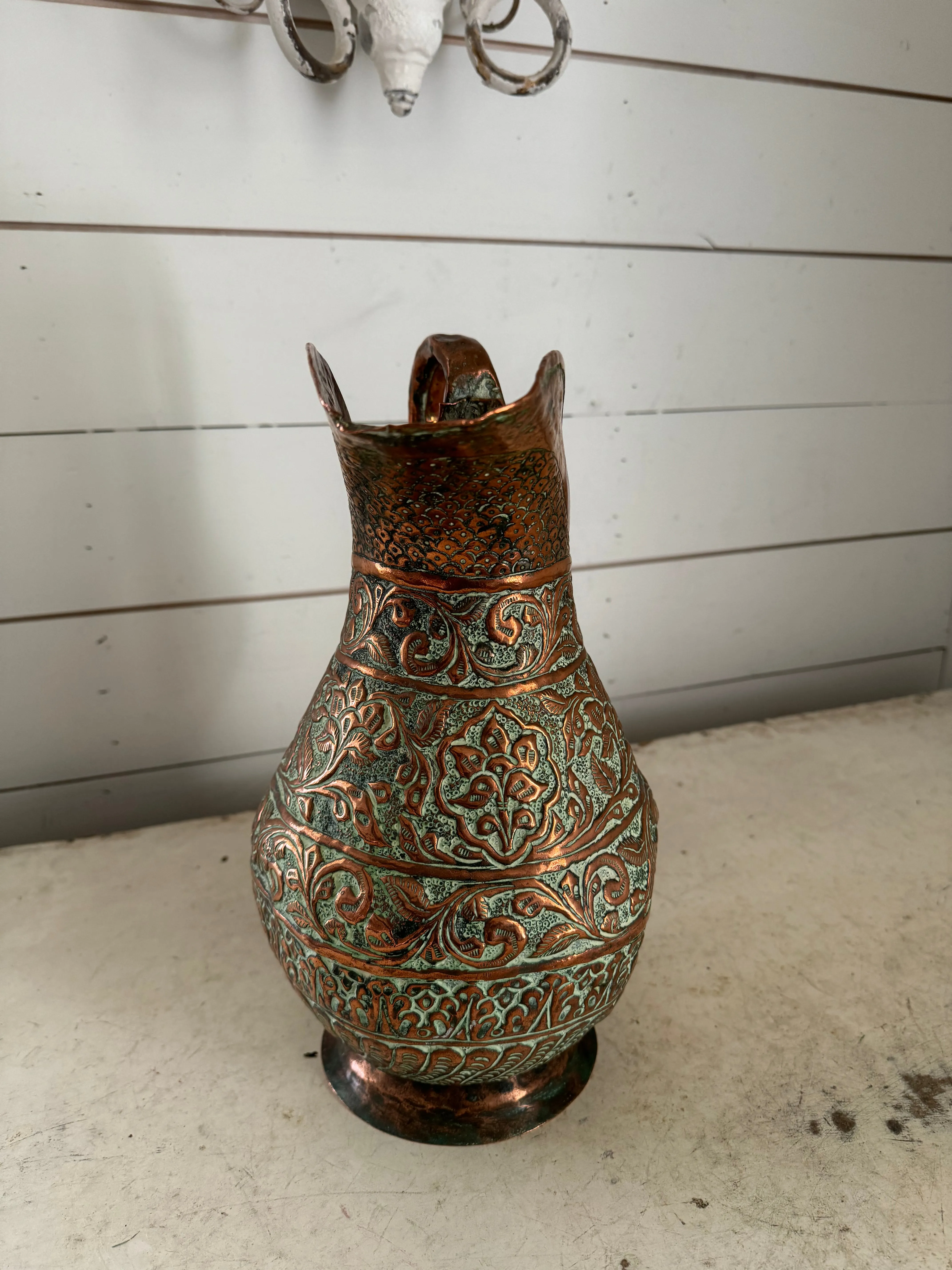 Victorian Handmade Copper Pitcher, 18th Century Hammered Copper Jug