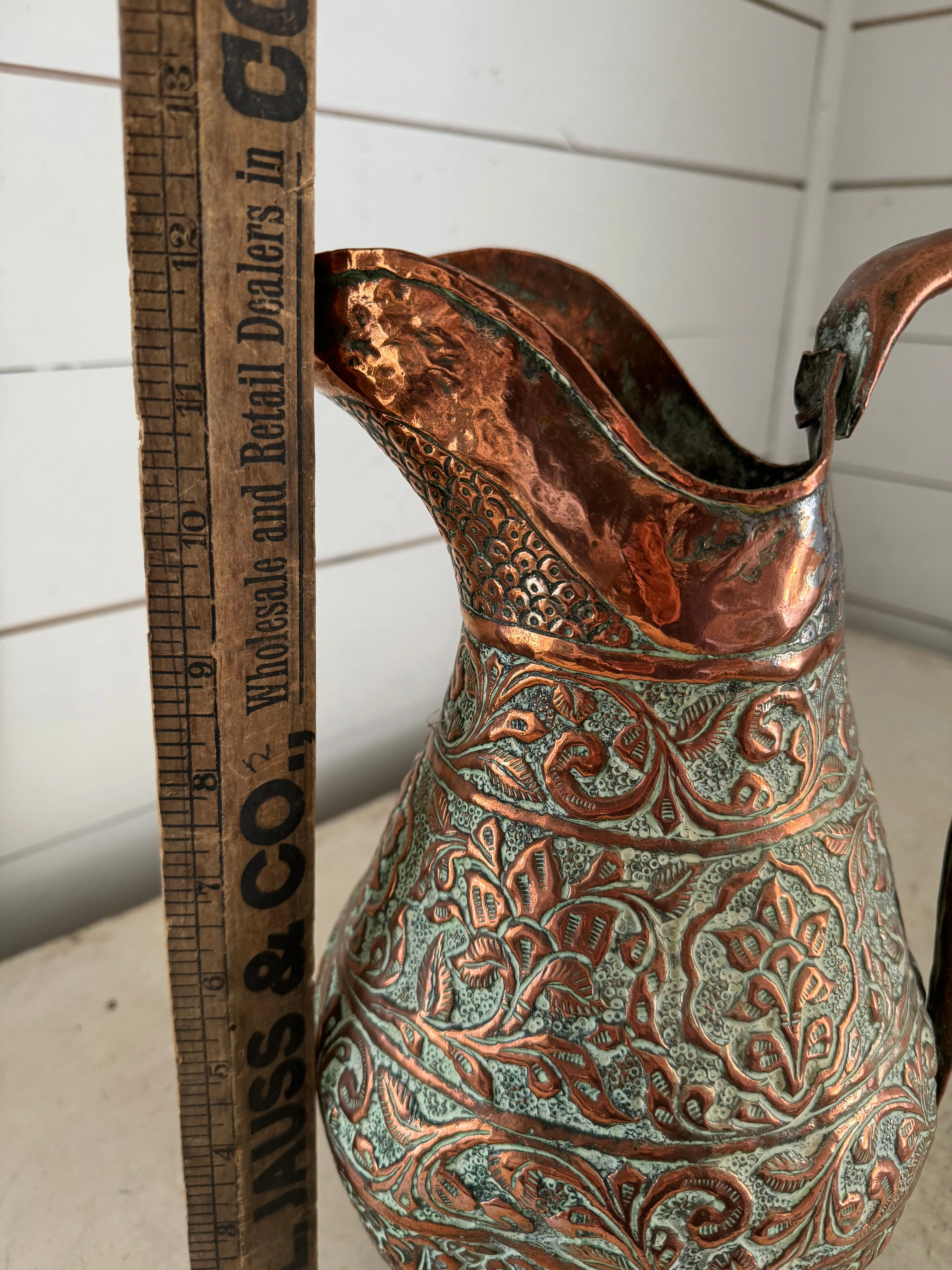 Victorian Handmade Copper Pitcher, 18th Century Hammered Copper Jug