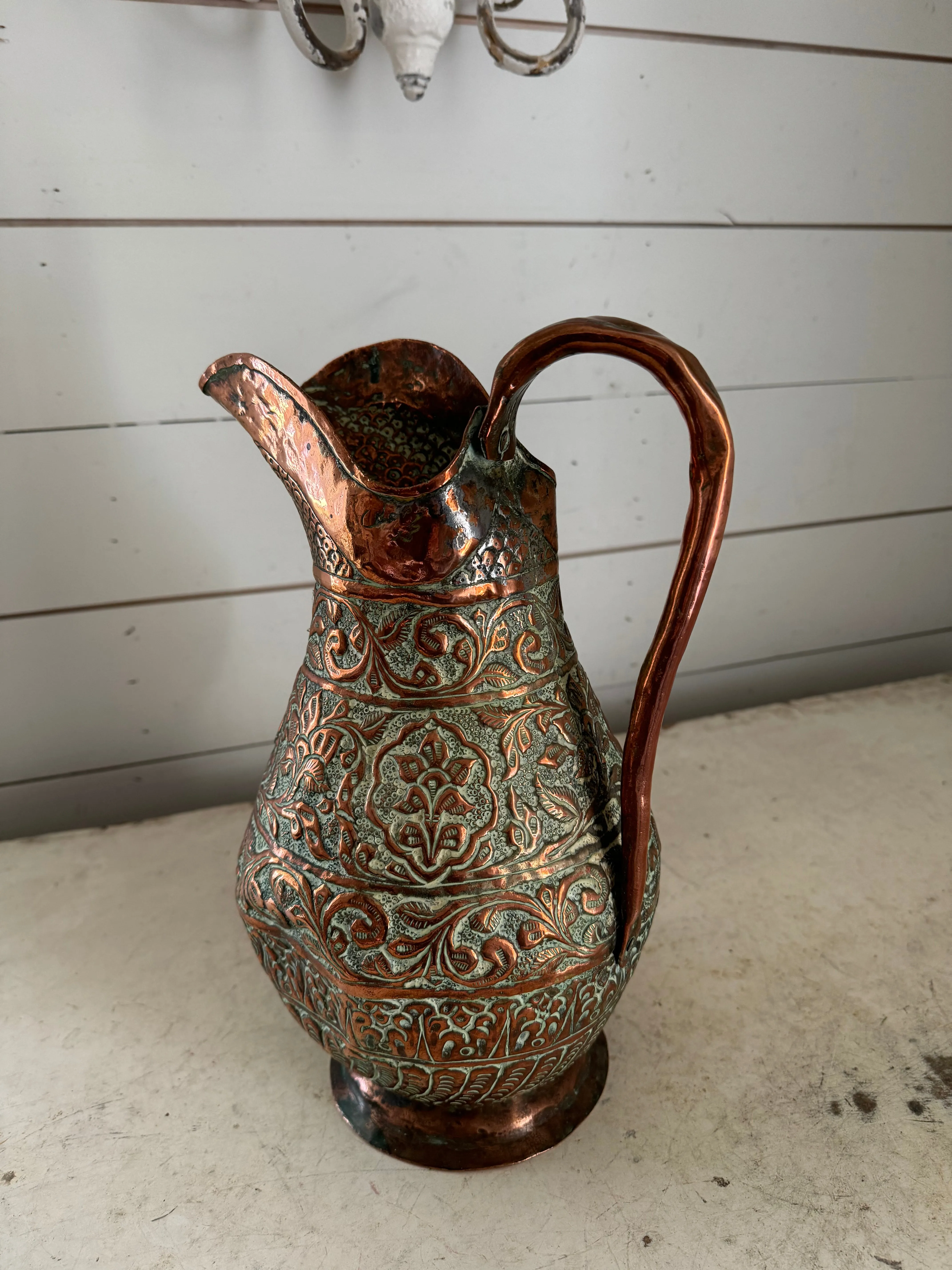 Victorian Handmade Copper Pitcher, 18th Century Hammered Copper Jug