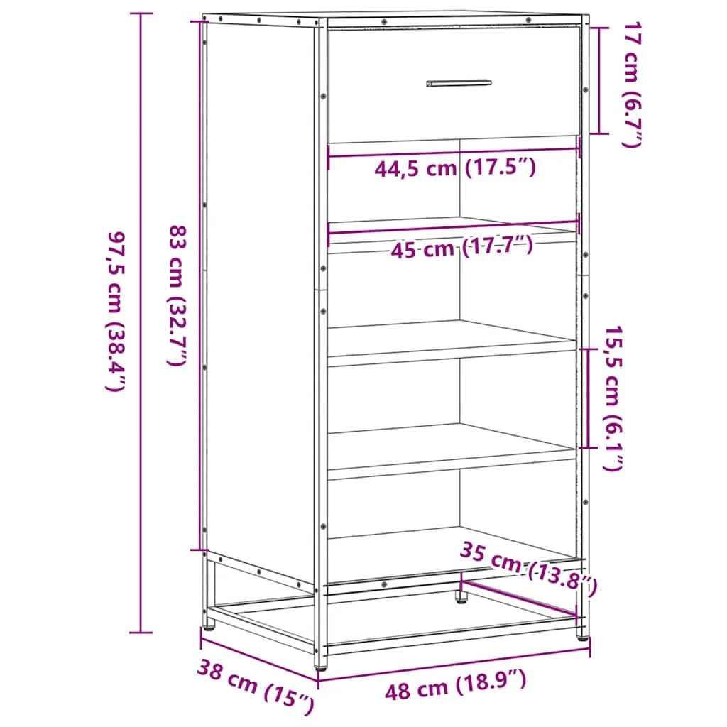 vidaXL Shoe Rack Smoked Oak 48x38x97.5 cm Engineered Wood