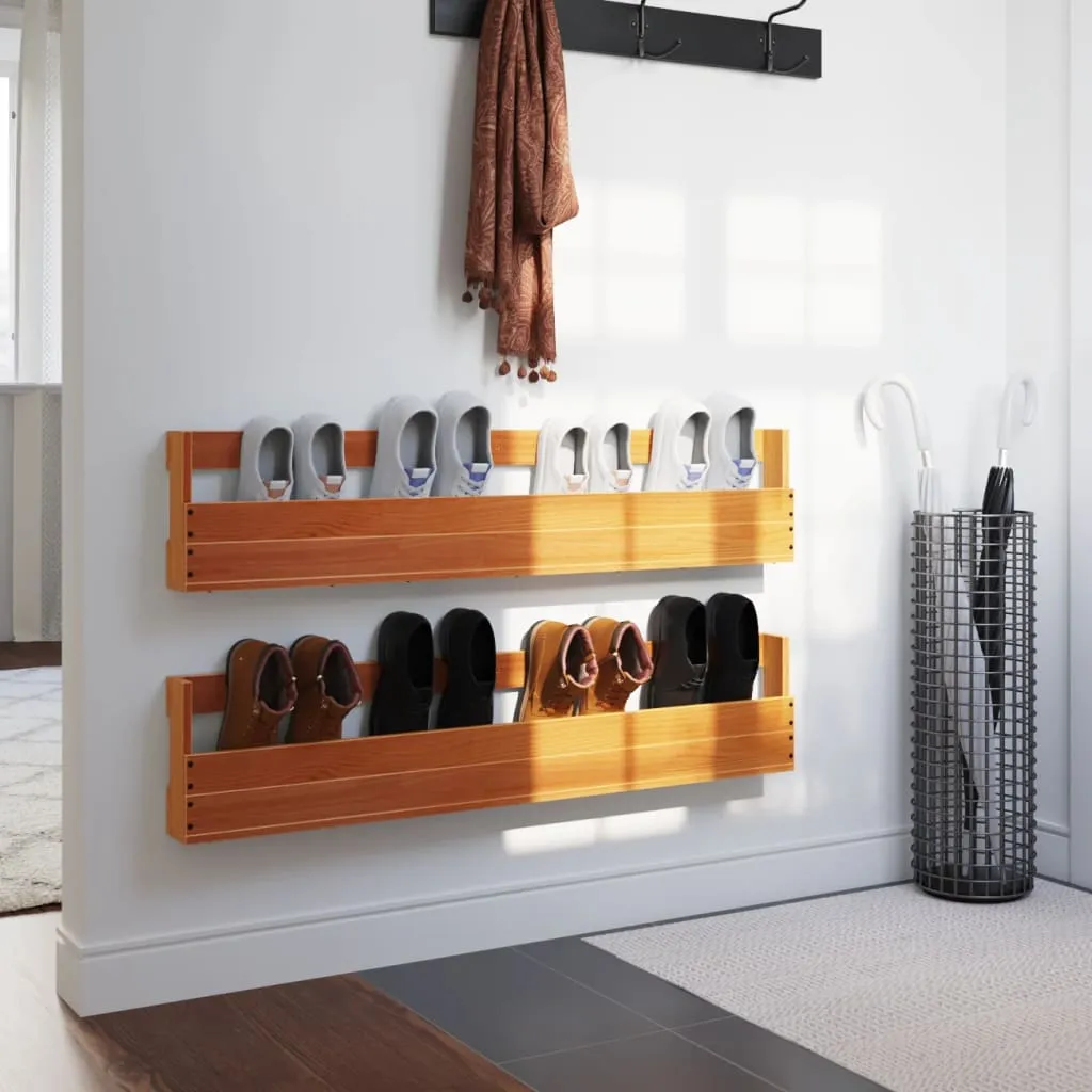vidaXL Wall-mounted Shoe Racks 2 pcs Wax Brown 110x8.5x23.5 cm Solid Wood Pine